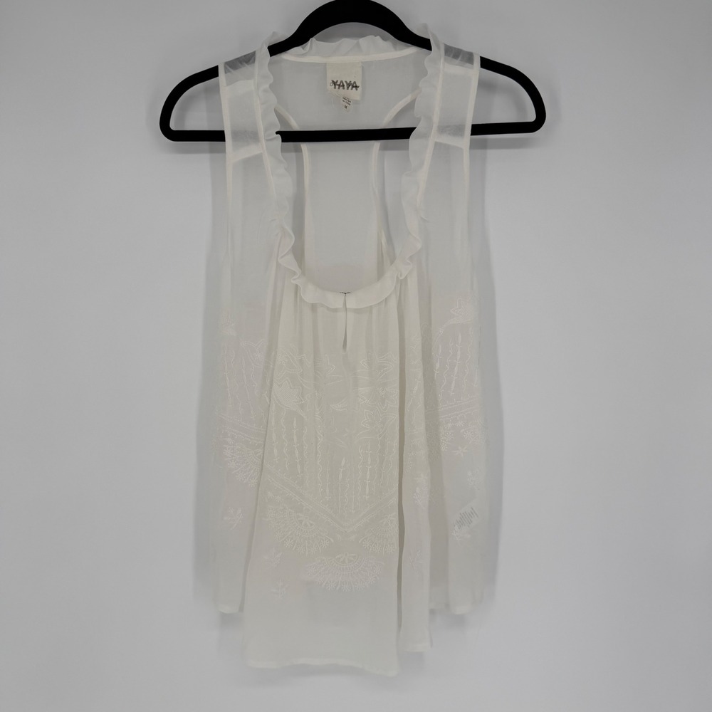 YAYA NOM DE PLUME SHEER‎ CHIFFON EMBROIDERED TANK TOP DAINTY FLIRTY MEDIUM